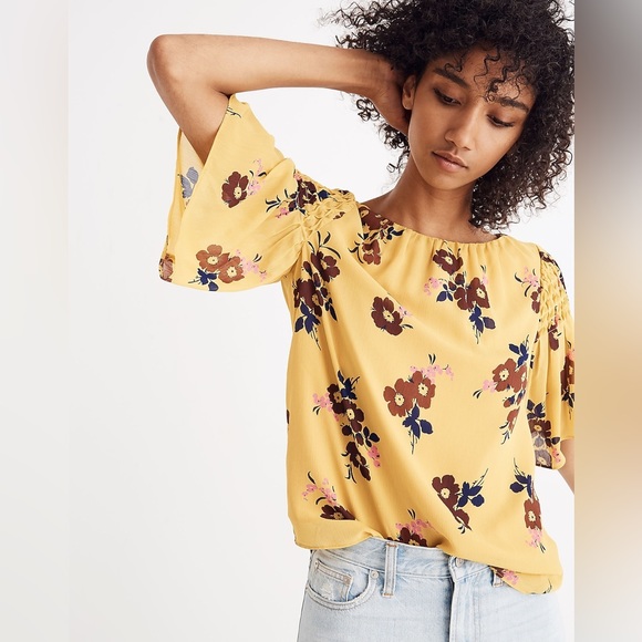 Madewell Pleated Cascade Top in Retro Bouquet Floral Size Small - Picture 2 of 15